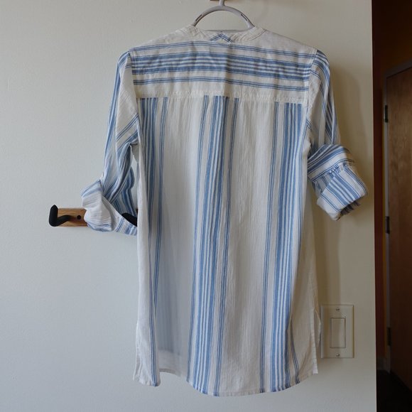 J.Crew JCrew Collarless Popover Blue Shirt Seashore Striped Stripe 0 XS - Picture 5 of 12